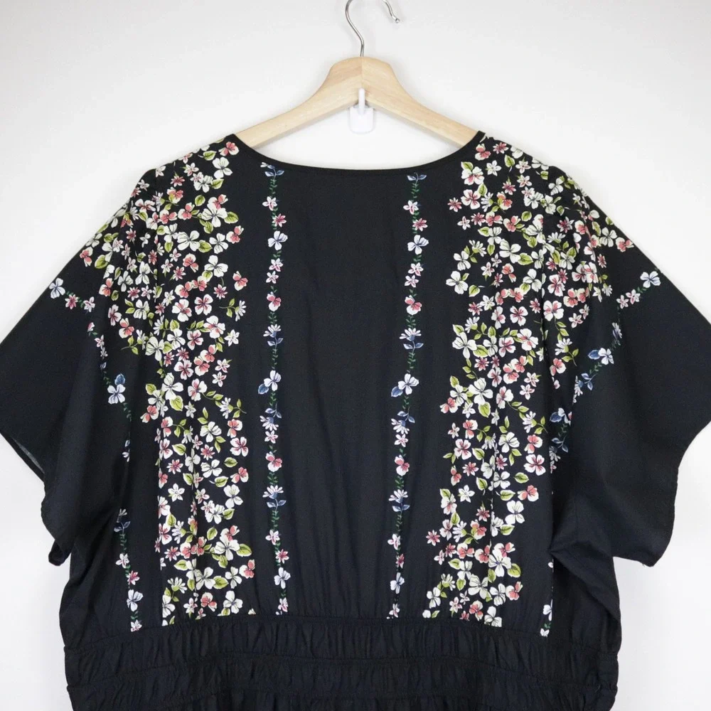 Anthropologie Somerset Maxi Dress Black Floral 3X Tiered Smocked - Picture 5 of 12